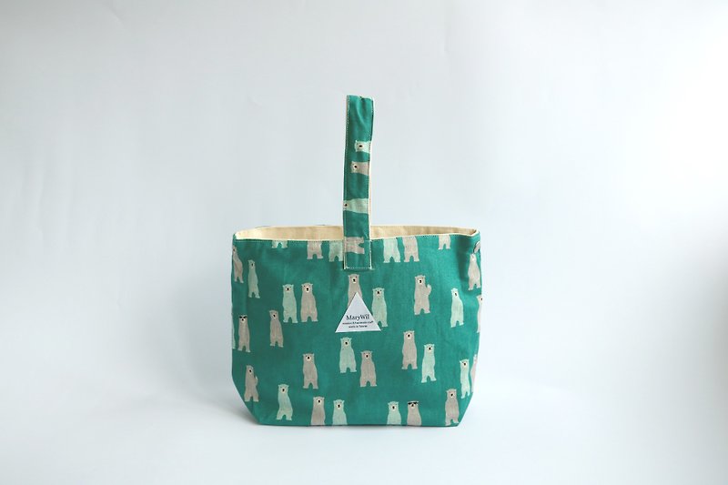 MaryWil造型手提小提袋-绿色小熊 - 手提包/手提袋 - 棉．麻 多色