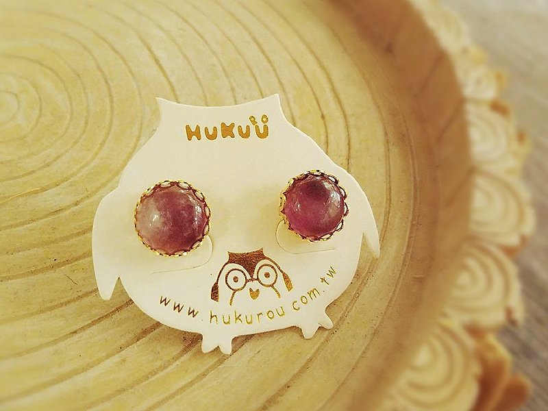 HUKUROU简约天然石耳环-紫色猫眼石 - 耳环/耳夹 - 其他材质 多色