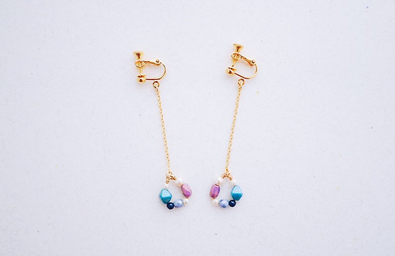 哀艳--蓝紫色系水晶珍珠琉璃珠耳环 (圣诞礼物) - 耳环/耳夹 - 其他金属 蓝色