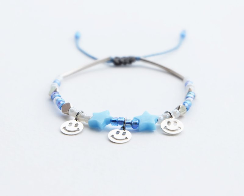 Smiley blue star adjustable string bracelet - 手链/手环 - 聚酯纤维 蓝色