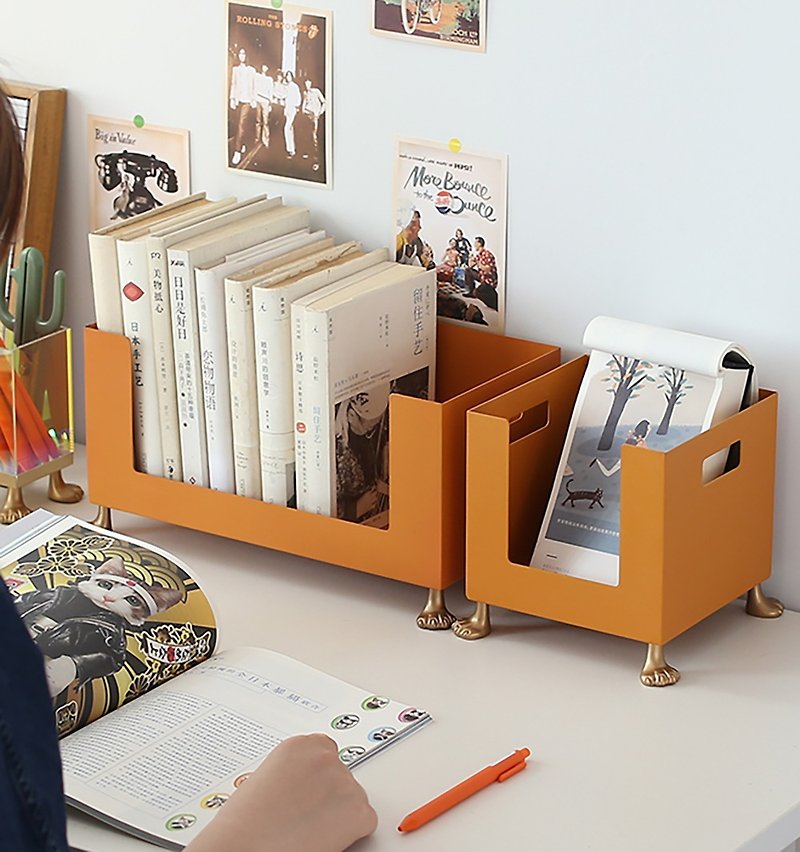可愛貓腳 橙色書架 書桌收納 桌面手提置物架 - 收纳用品 - 其他金属 橘色