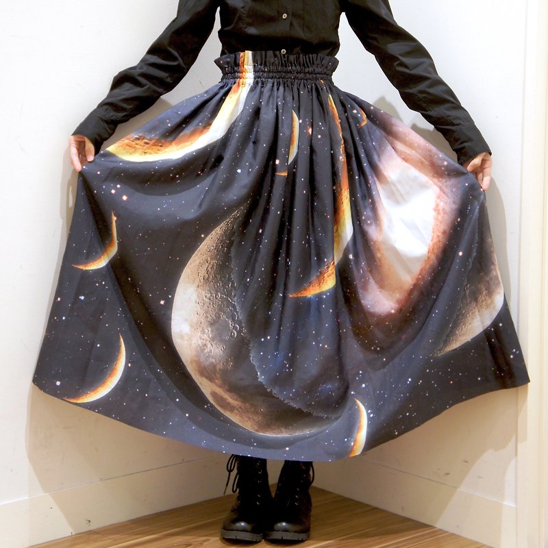 Crescent Printing Skirt　三日月プリントスカート - 裙子 - 聚酯纤维 黑色