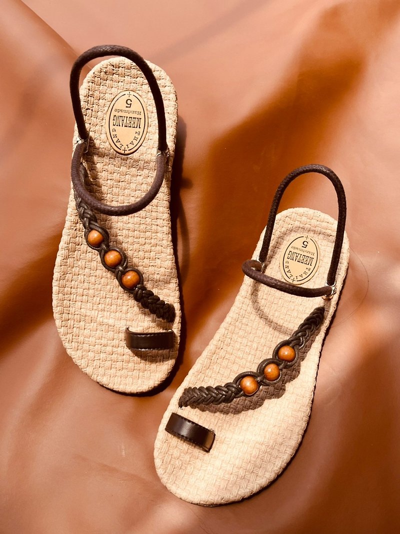 Summer sandals brown macrame shoes para rubber sole boho sandal bohemian style - 男女凉鞋 - 乳胶 咖啡色