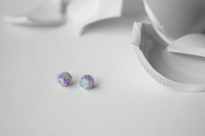魔法宝石系列-紫晶石 水泥耳针 - 耳环/耳夹 - 水泥 紫色