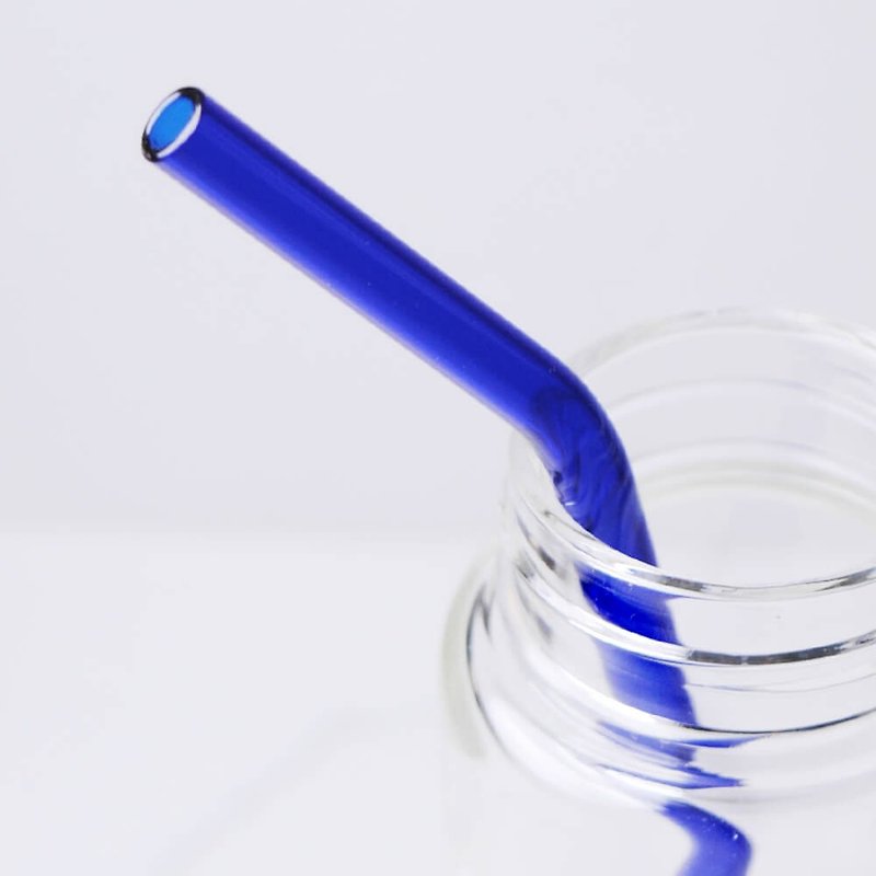 30cm (口径0.8cm) 弯曲平口 彩虹玻璃长吸管 定制化 (附赠清洁刷) - 随行杯提袋/水壶袋 - 玻璃 蓝色