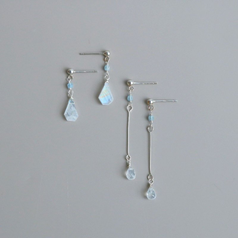 | Lucine  | 月光石水晶纯银耳针 - 耳环/耳夹 - 水晶 蓝色