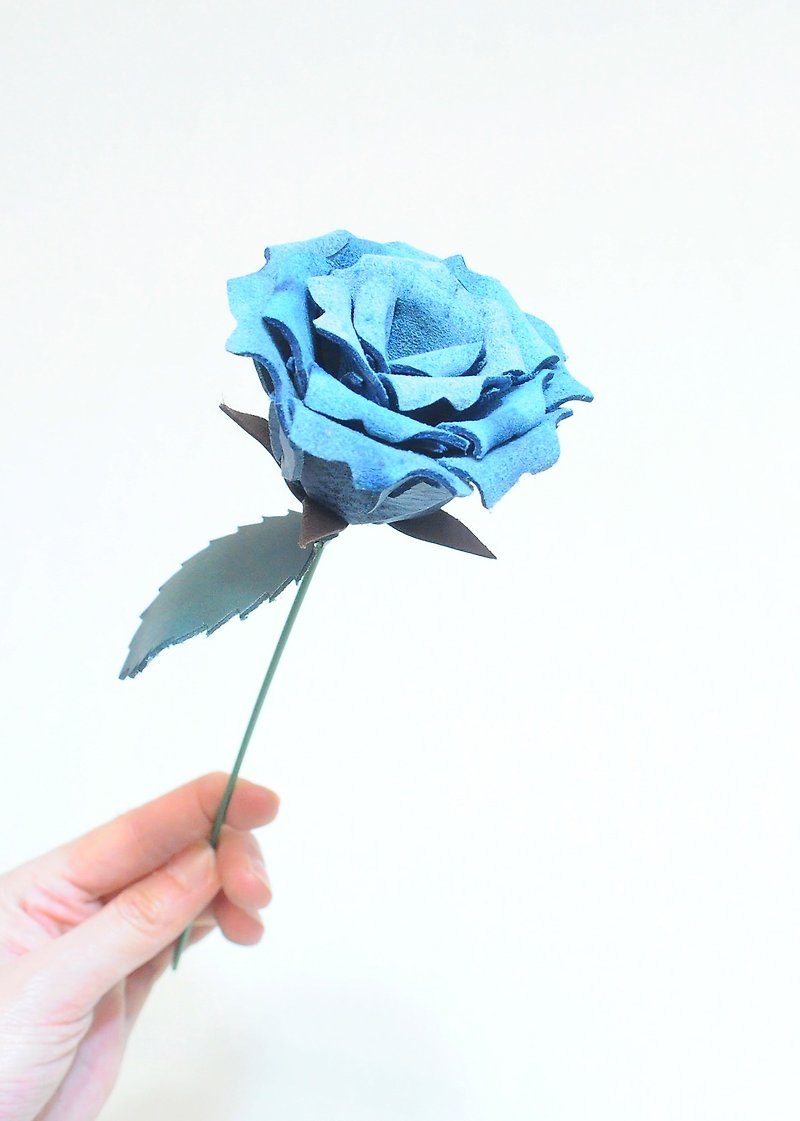 皮革玫瑰花—擦蜡蓝 皮革材料包 免费刻名 情人节礼物 意大利植鞣 - 皮件 - 真皮 蓝色