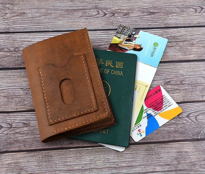 (U6.JP6 手工皮件) 手作纯手工缝制真皮护照皮套-咖色 - 护照夹/护照套 - 真皮 咖啡色