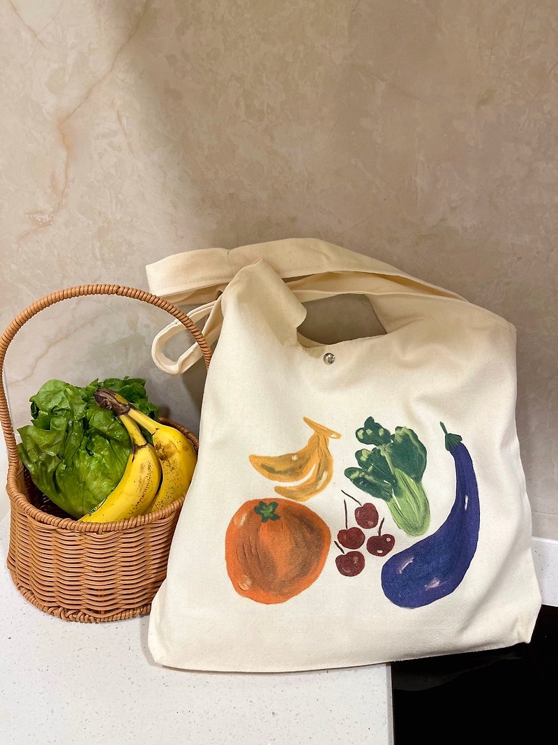 蔬果水果原创设计插画文创拉链艺术帆布包学生通勤环保宝妈包袋 - 侧背包/斜挎包 - 其他材质 