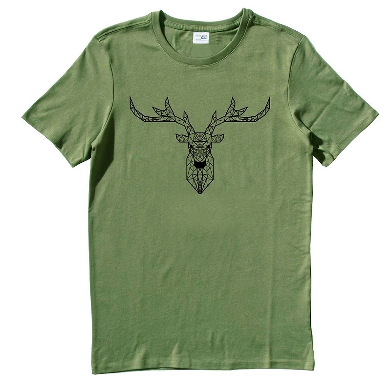 Deer Geometric 中性短袖T恤 军绿色 几何 鹿 宇宙 设计 自创 品牌 银河系 时髦 圆 三角形 - 男装上衣/T 恤 - 棉．麻 绿色