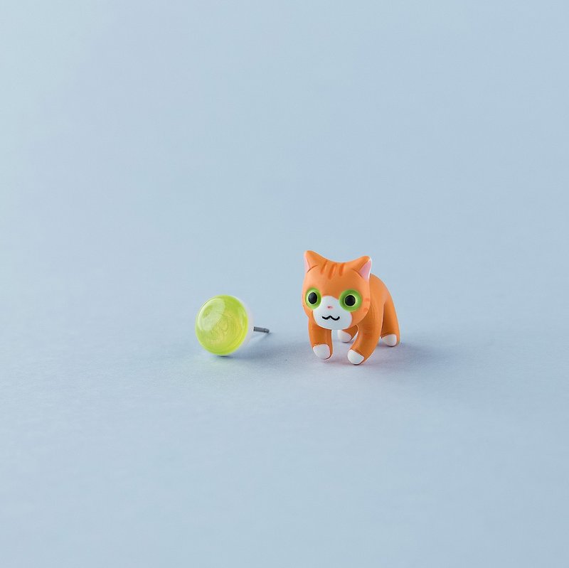 Manx Cat - Polymer Clay Earrings, Handmade&Handpaited - 耳环/耳夹 - 粘土 橘色