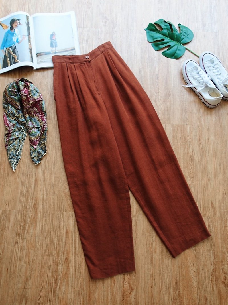 Vintage下着 / 长裤 no.2 - 女装长裤 - 棉．麻 咖啡色