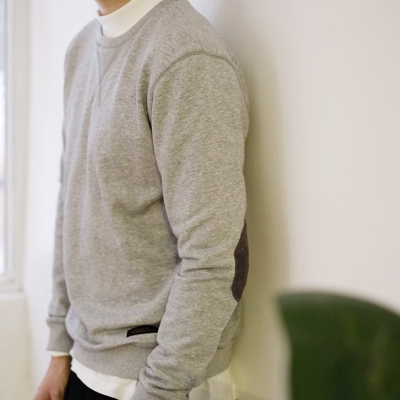Patchwork Sweater 基本款纯色圆领套头卫衣/拼贴/简约/情侣服/ - 男装上衣/T 恤 - 棉．麻 灰色