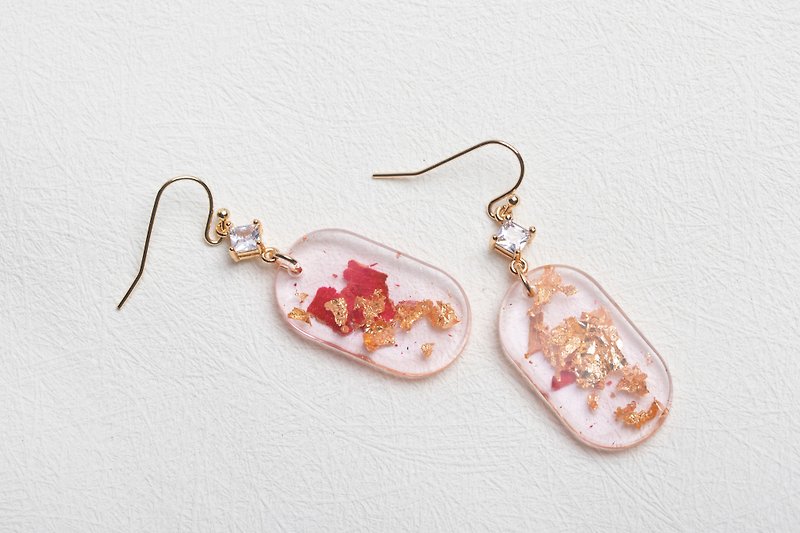 Handmade Dry Pressed Flower Resin Earrings, Real Flower Jewelry - 耳环/耳夹 - 植物．花 红色