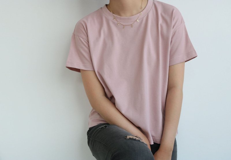 短版T恤 - 雾粉 - 女装 T 恤 - 棉．麻 粉红色