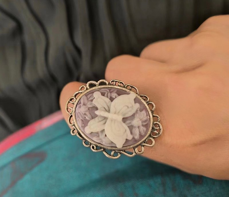 Vintage 卡梅奥 骨雕戒指 - 戒指 - 其他材质 紫色