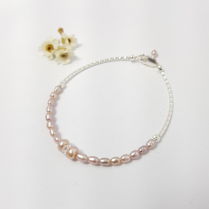天然粉红珍珠+白水晶纯银手链 - 手链/手环 - 宝石 粉红色
