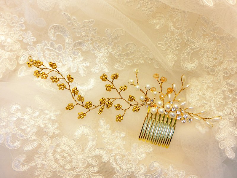 戴上幸福的饰 金色稻穗系列-新娘发梳 法国梳.自助婚礼-花飘 - 发饰 - 其他金属 金色