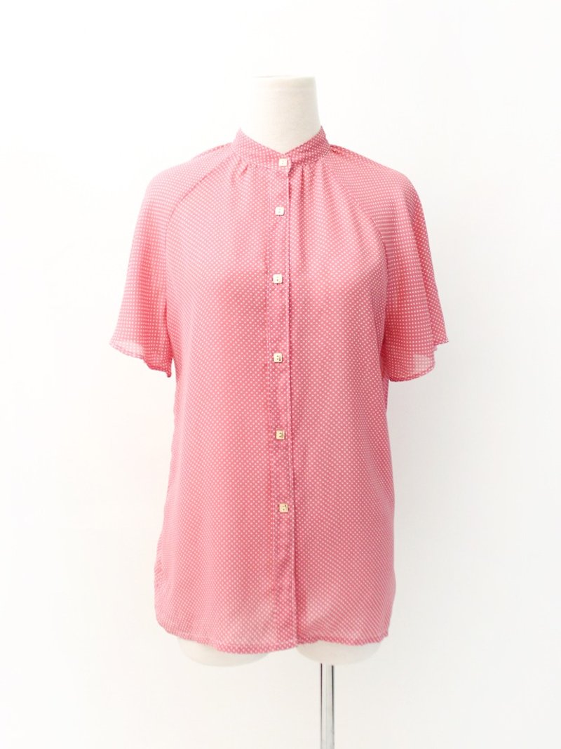 复古日本制粉红色圆点点短袖古着衬衫 Vintage Blouse - 女装衬衫 - 聚酯纤维 粉红色