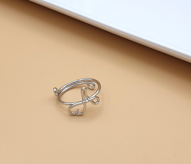 Minimal Silver "A" alphabet ring - free size - gift for her - 戒指 - 纯银 银色