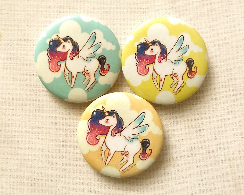 独角兽徽章组 - 天使马胸章 [三入] - Unicorn Pinback Buttons - Small Pins [Set of 3] - 徽章/别针 - 塑料 多色