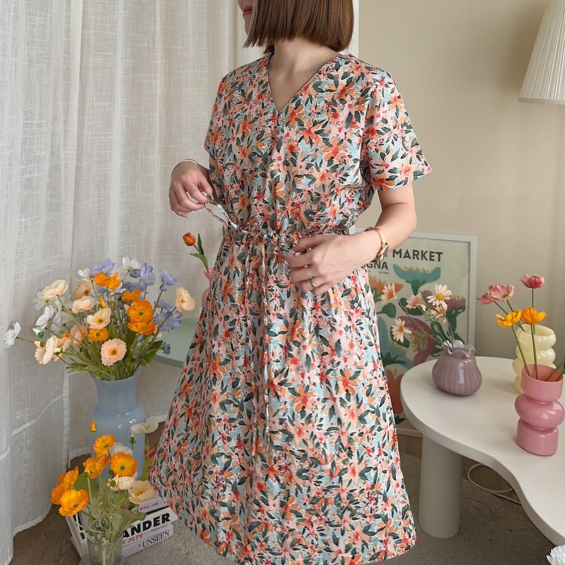 Mamiya Dress 棉质洋装 Orange Blossom橘色 - 洋装/连衣裙 - 棉．麻 橘色