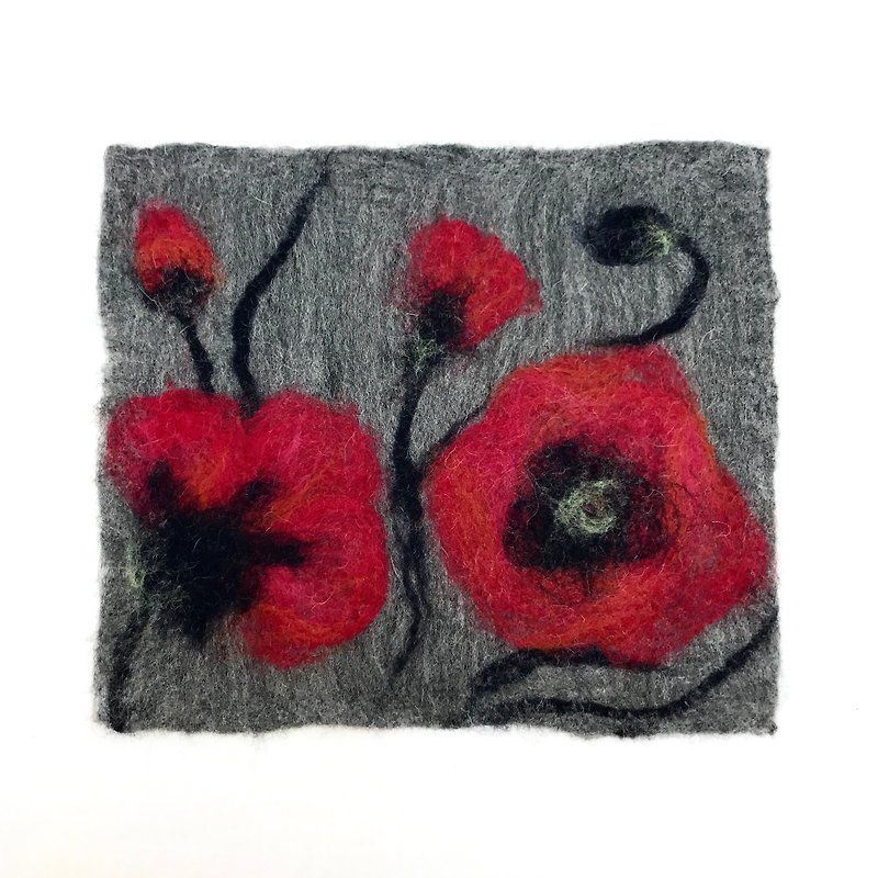 交换礼物-羊毛毡桌垫-红色罂粟花 - 餐垫/桌巾 - 羊毛 红色
