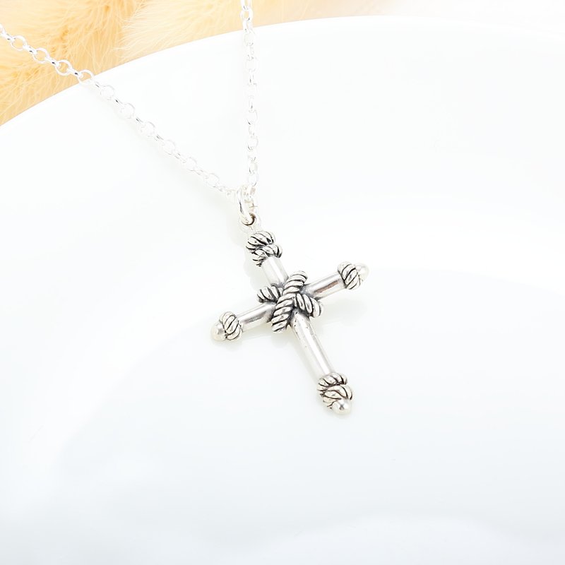 绳结十字架 Cross クロス s925 纯银 项链 生日 周年 圣诞节 礼物 - 项链 - 纯银 银色