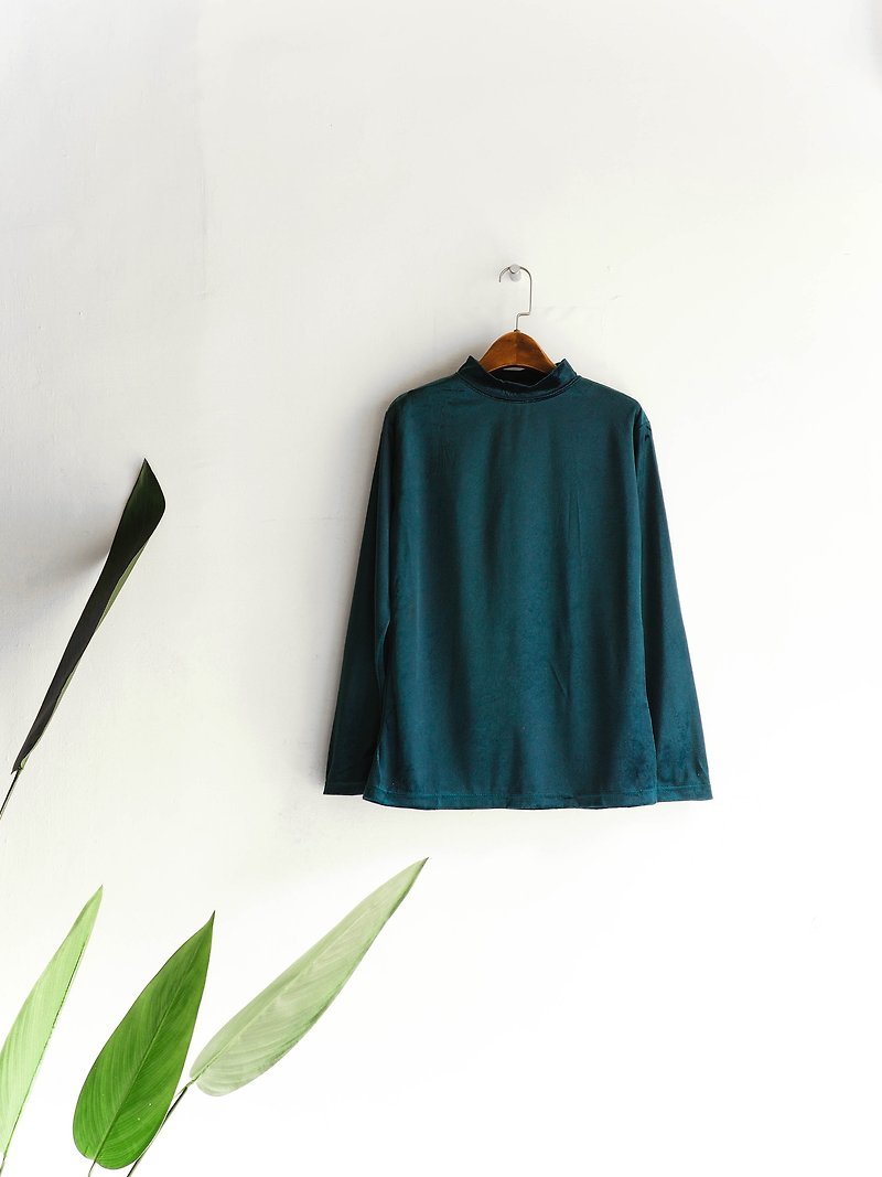 河水山 - 神奈川蓝绿色闪耀金丝绒青春祭典 古董棉质衬衫上 - 女装上衣 - 聚酯纤维 多色