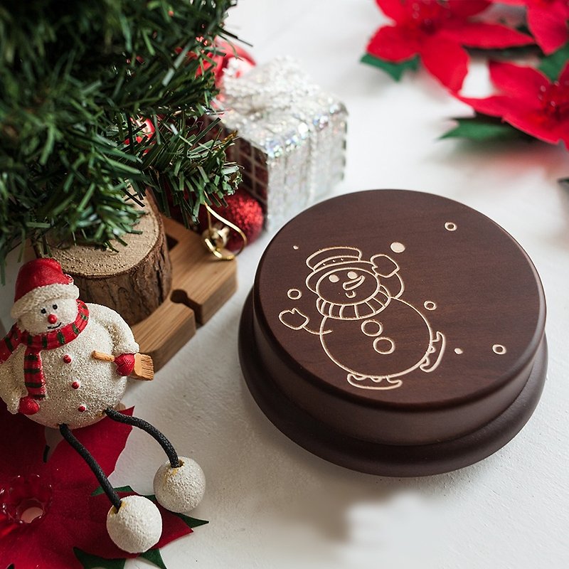 圣诞音乐盒【纪念礼物、圣诞礼物】可爱雪人  定制化 // 音乐盒 - 其他 - 木头 咖啡色