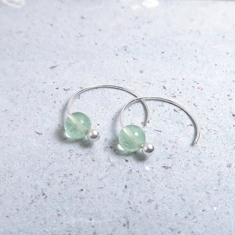 绿萤石 新月耳环(大)-925纯银天然石耳针 - 耳环/耳夹 - 纯银 绿色