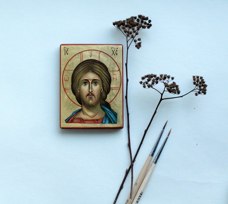 hand painted orthodox christian Jesus Christ icon miniature religious - 其他 - 环保材料 金色