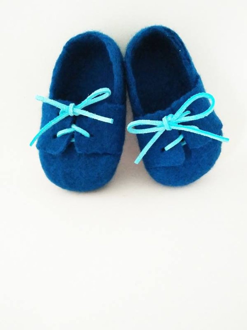 miniyue 羊毛毡婴儿鞋（丹宁色 迷你鞋带）弥月礼 台湾制造 全手工 - 男款休闲鞋 - 羊毛 蓝色