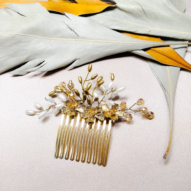 戴上幸福的饰 稻穗系列-新娘发梳.法国梳.自助婚礼051-1 - 发饰 - 其他金属 金色