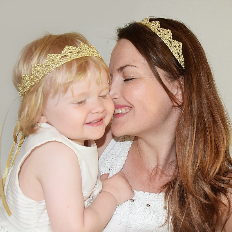 Gold Crown Headband Set for Mommy and Me, Metallic Golden Matching Headbands for Mother and Daughter - 满月礼盒 - 其他材质 金色