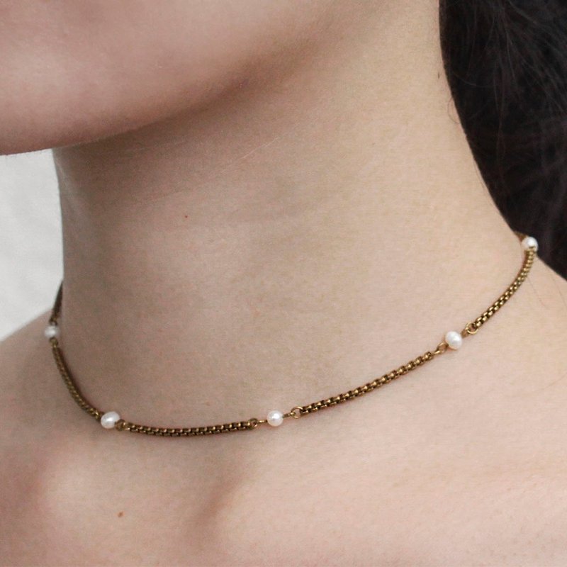 索尼亚珍珠黄铜细颈练 - 项链 - 其他金属 金色