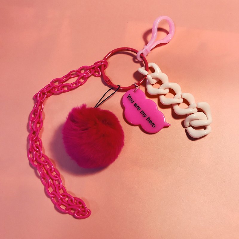 毛球吊飾 朋克鑰匙扣 毛球鑰匙扣 鑰匙圈 - 钥匙链/钥匙包 - 其他金属 粉红色
