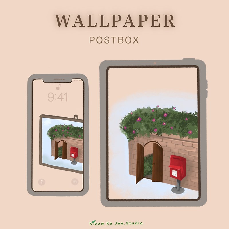 Oil pastel Wallpaper set : Postbox 2 size | For ipad tablet and phone - 电脑手机桌布/贴图/App 图示 - 其他材质 