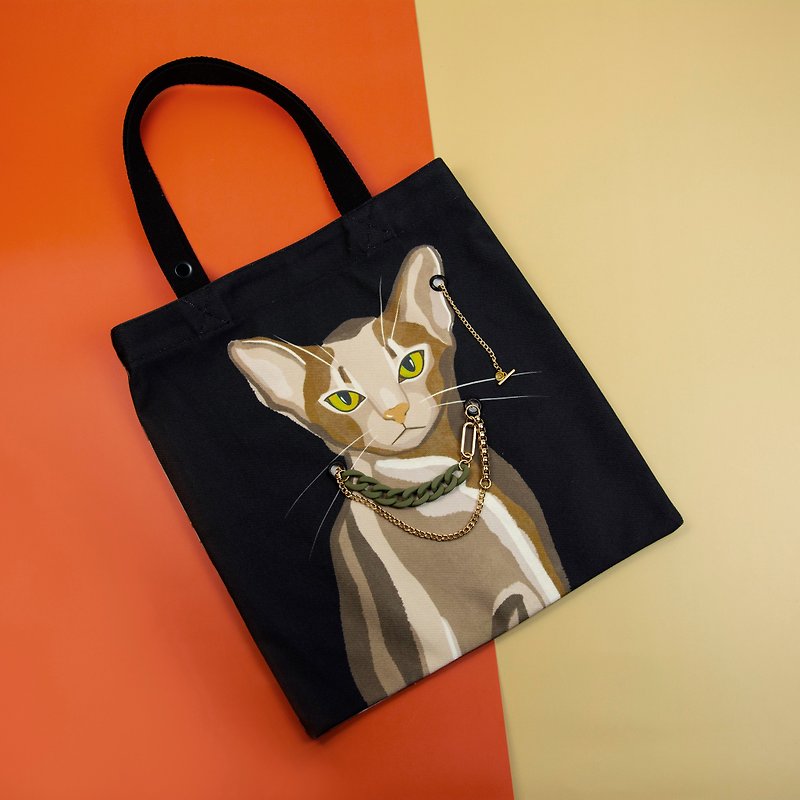 猫咪双面插画帆布包黑色-阿比西尼亚猫 - 手提包/手提袋 - 聚酯纤维 黑色