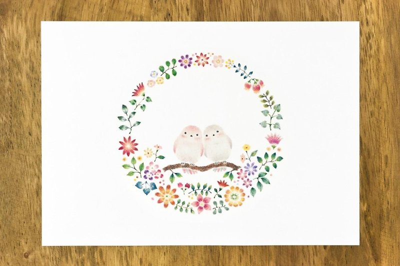 絵のある暮らし。アートプリント "幸せな小鳥と花の輪" AP-112 - 海报/装饰画/版画 - 纸 粉红色