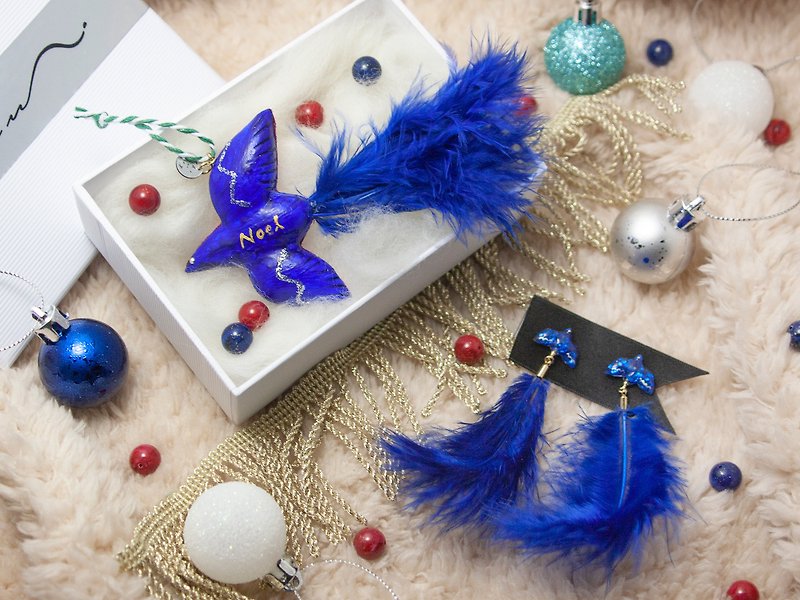 冬鳥の耳飾りと部屋飾り-blue- ピアス・イヤリング・オーナメント - 耳环/耳夹 - 塑料 蓝色