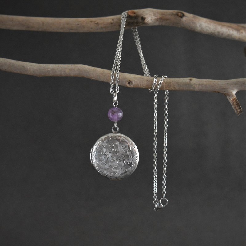 不锈钢小盒项链与紫水晶宝石奖章妈妈节礼物 - 项链 - 宝石 紫色