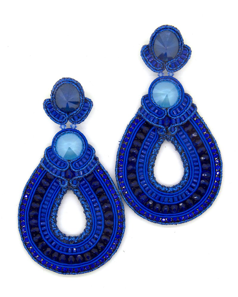Earrings Hoop teardrop beaded earrings in blue colorChristmas Gift Wrapping - 耳环/耳夹 - 其他材质 蓝色