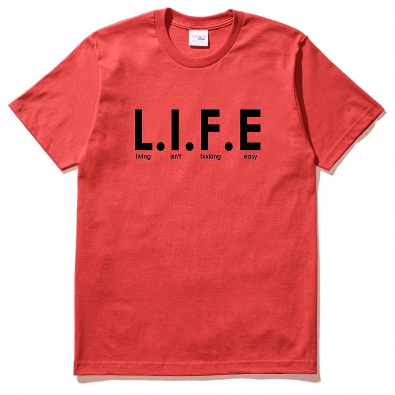 Living isn't fxxking easy LIFE 短袖T恤 红色 文字 英文 生活 - 男装上衣/T 恤 - 棉．麻 红色