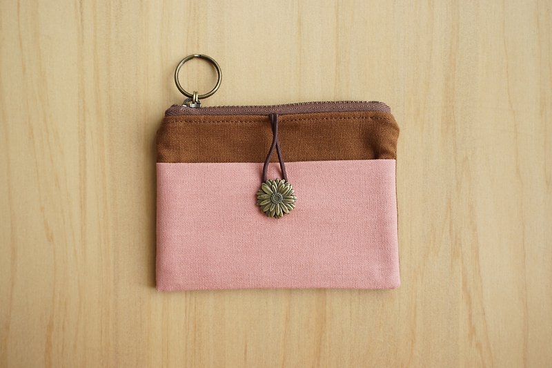 Le Mignon Wallet – 小钱包 – 焦糖色 vs. 粉色 (雏菊) - 皮夹/钱包 - 棉．麻 粉红色