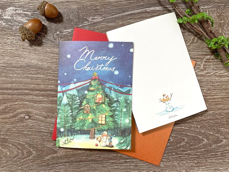 圣诞卡片 | 绿色圣诞树屋 - 卡片/明信片 - 纸 绿色