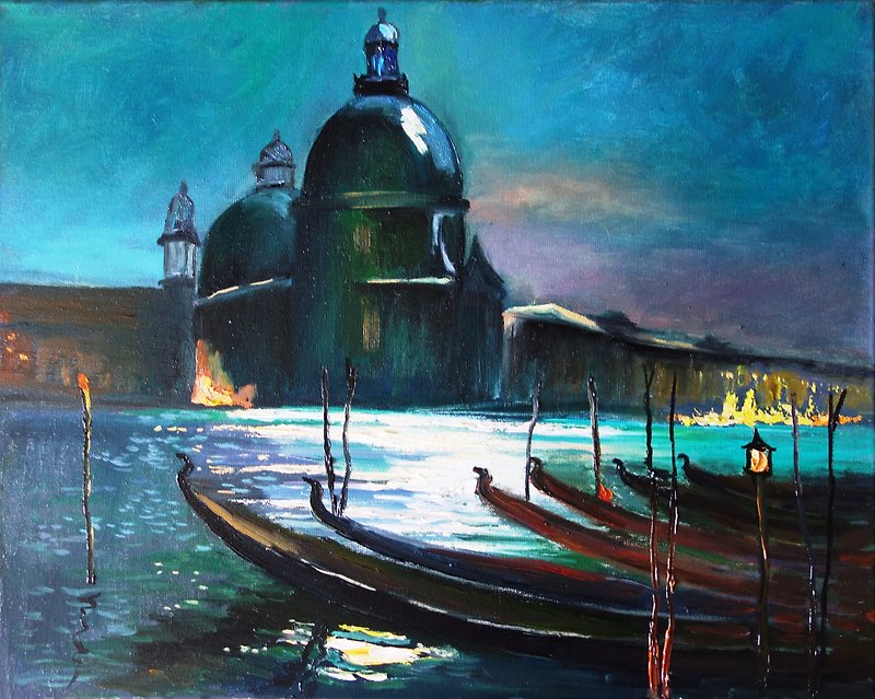 威尼斯 油画 城市景观 原创艺术 意大利艺术品 帆布艺术 - 海报/装饰画/版画 - 颜料 多色