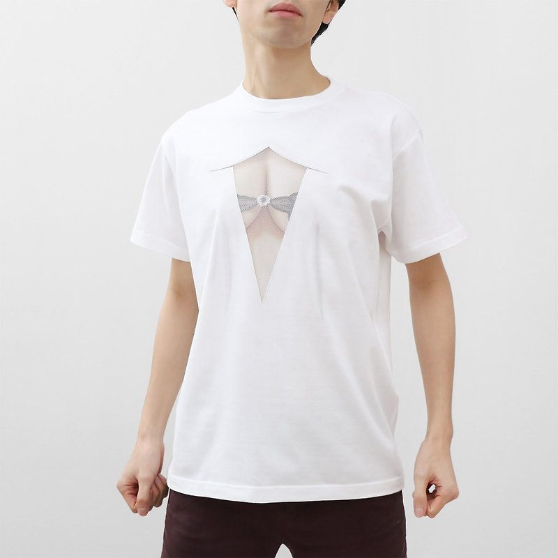 Mousou See-through T-shirt/ MESH WHITE/ M size - 中性连帽卫衣/T 恤 - 棉．麻 白色