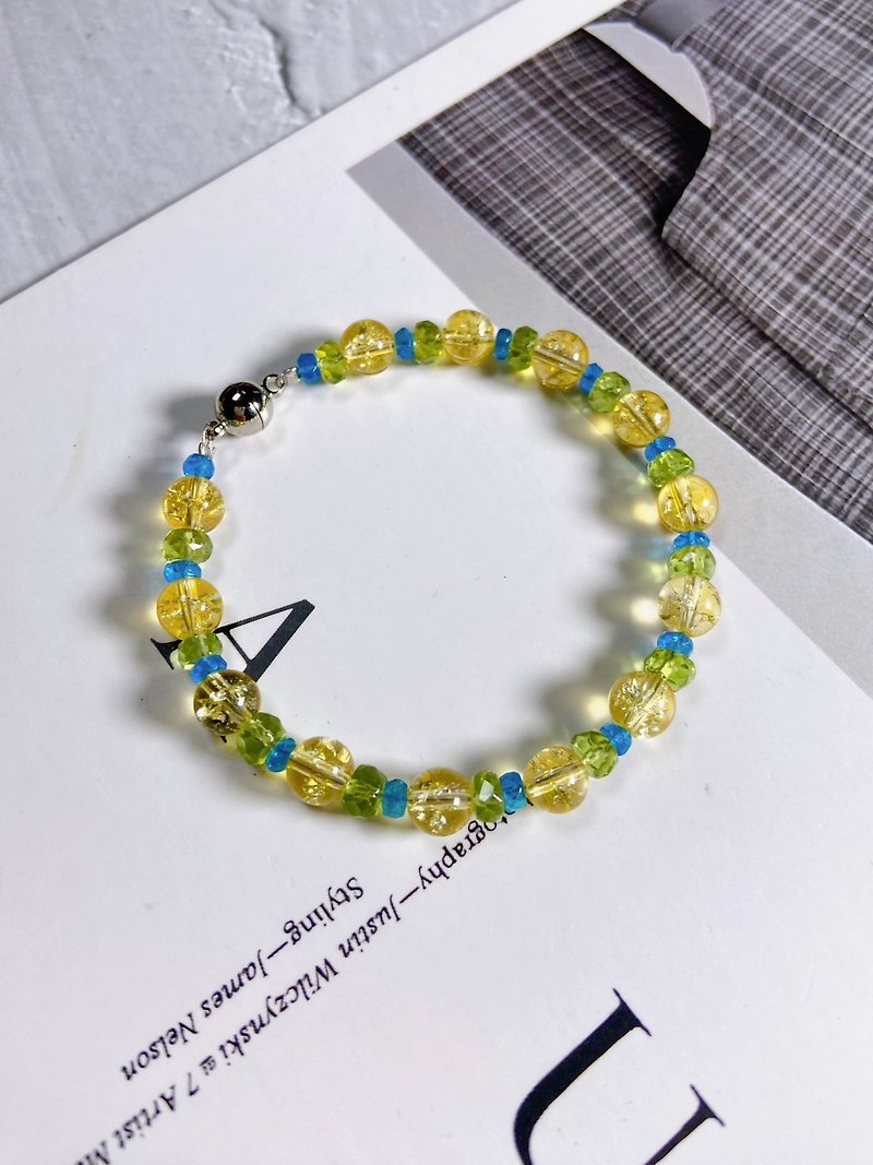 橄榄石//蓝磷辉//黄水晶 - 手链/手环 - 水晶 黄色