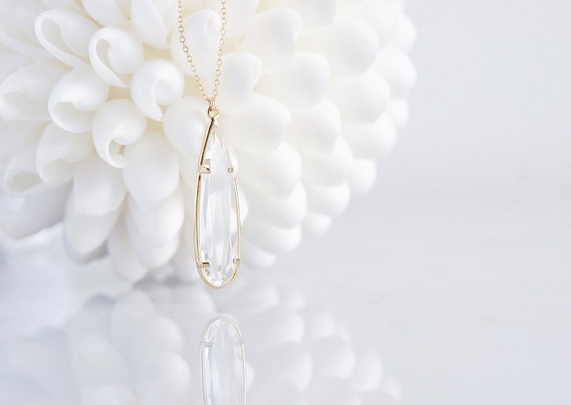【14KGF】Necklace,Long Teardrop Glass-Crystal- - 项链 - 玻璃 金色